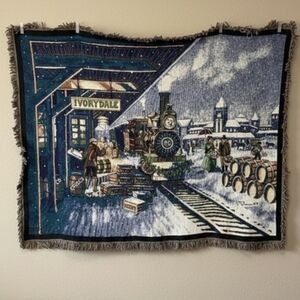 Vintage Northwest Company Ivorydale Blanket P&G Train Station Christmas Holiday